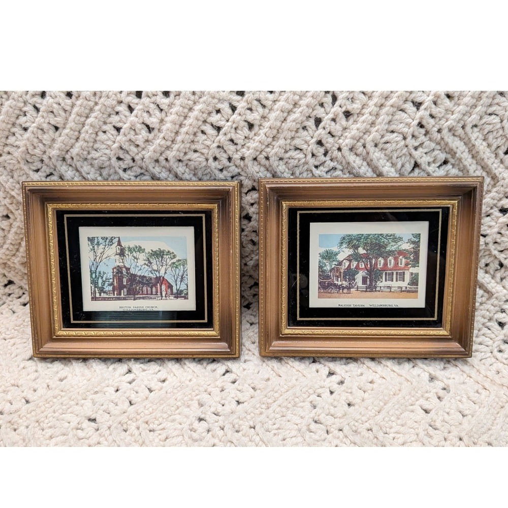 Vintage Colonial Williamsburg Framed Prints Bruton Parish Church Raleigh Tavern